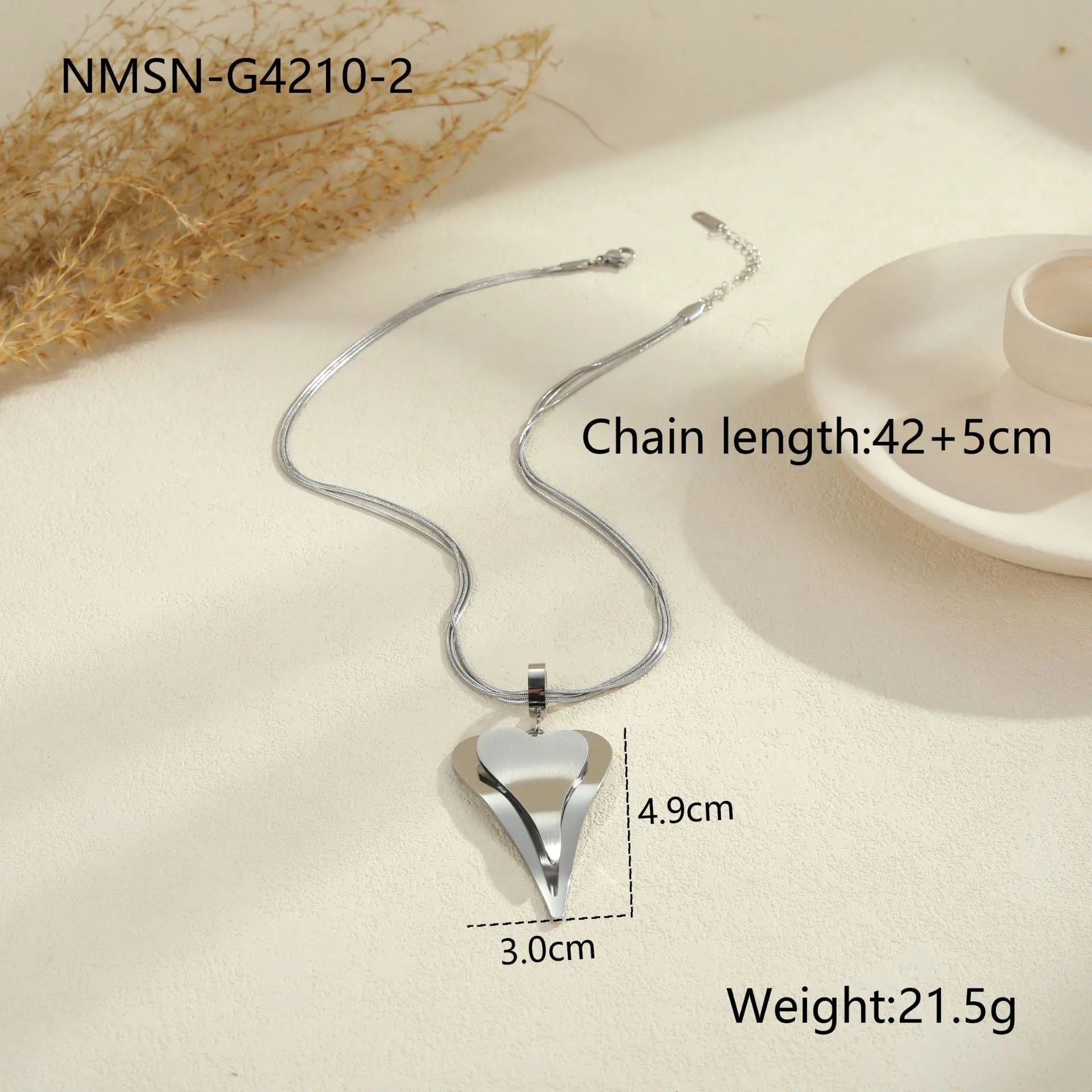 Double heart snake bones geometric necklace in gold and steel stainless steel finishes