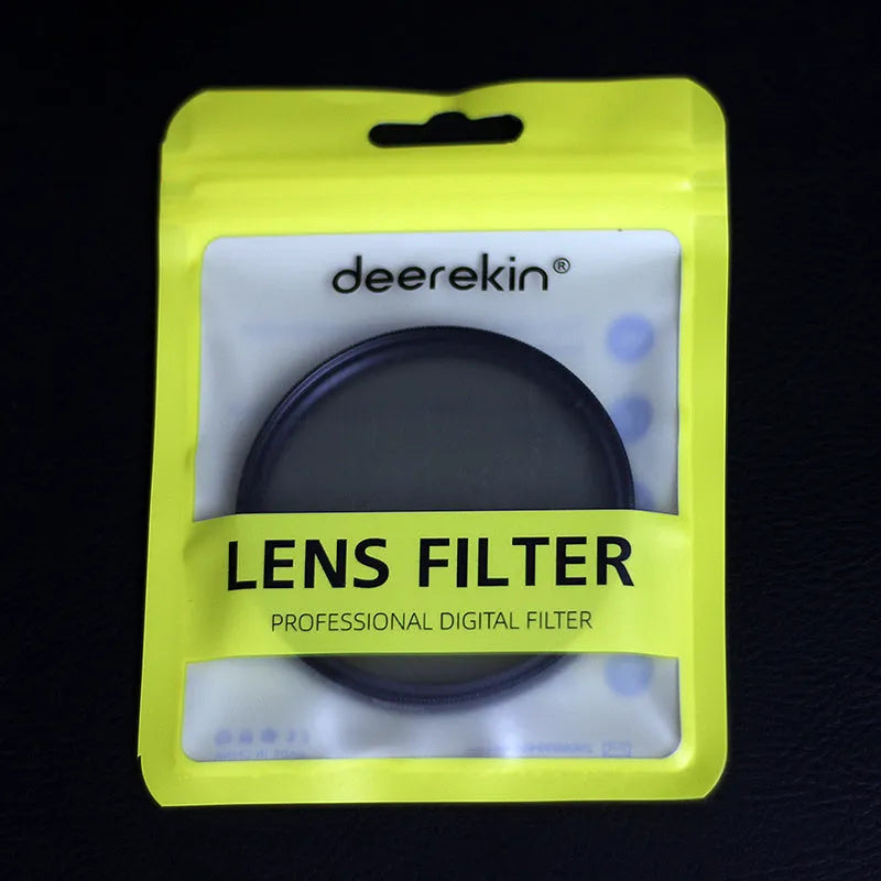 ND8 camera filter with aviation aluminum frame showing thread sizes from 49mm to 82mm