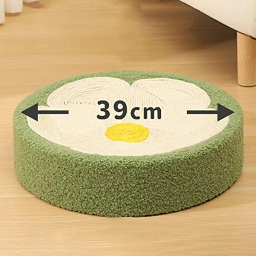 Green round cat scratcher bowl lounge bed with sisal material, 39cm diameter