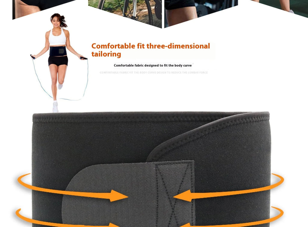 Neoprene lumbar support belt in black colour showing adjustable waist strap for sports and fitness activities