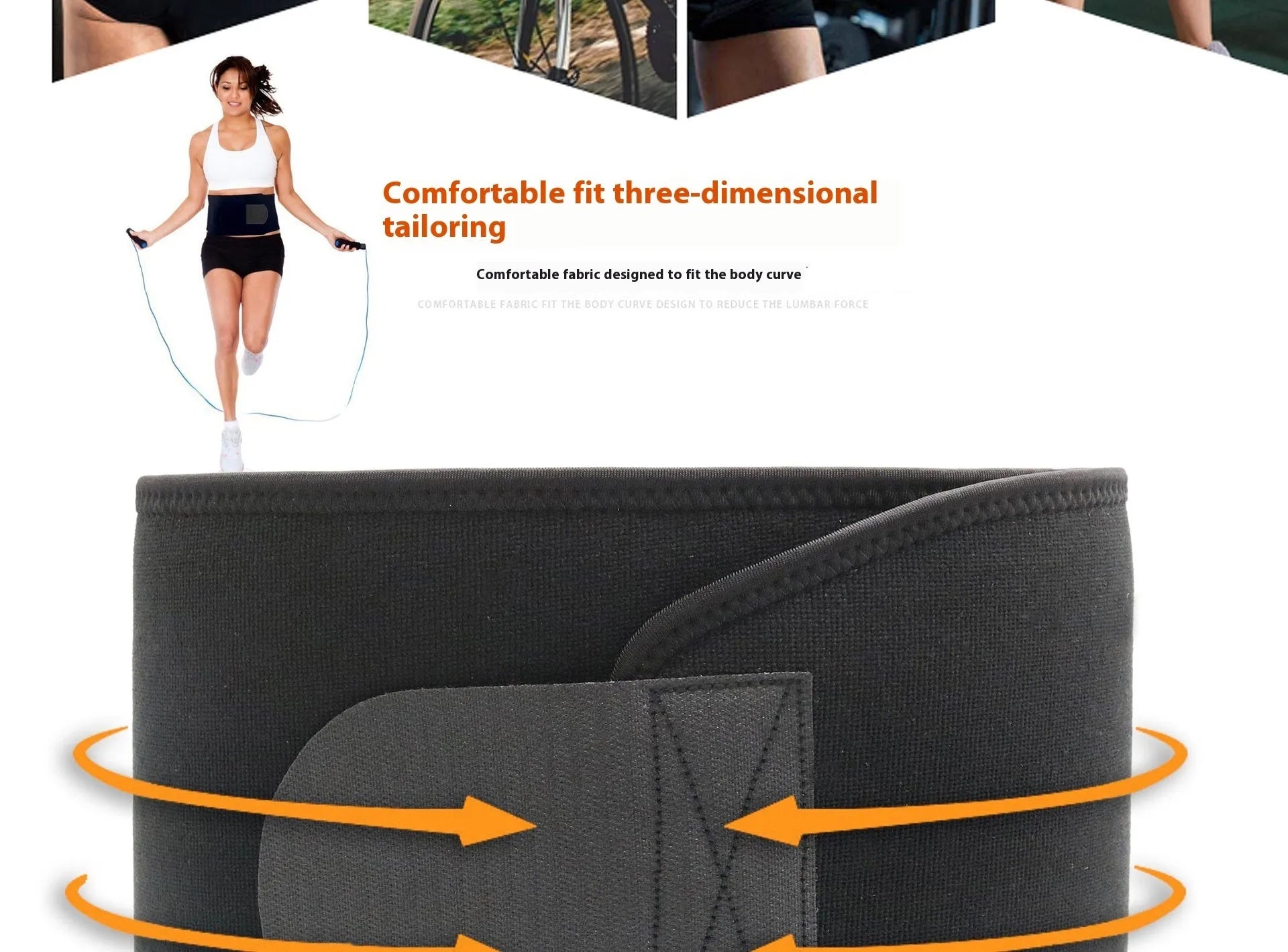 Neoprene lumbar support belt in black colour showing adjustable waist strap for sports and fitness activities
