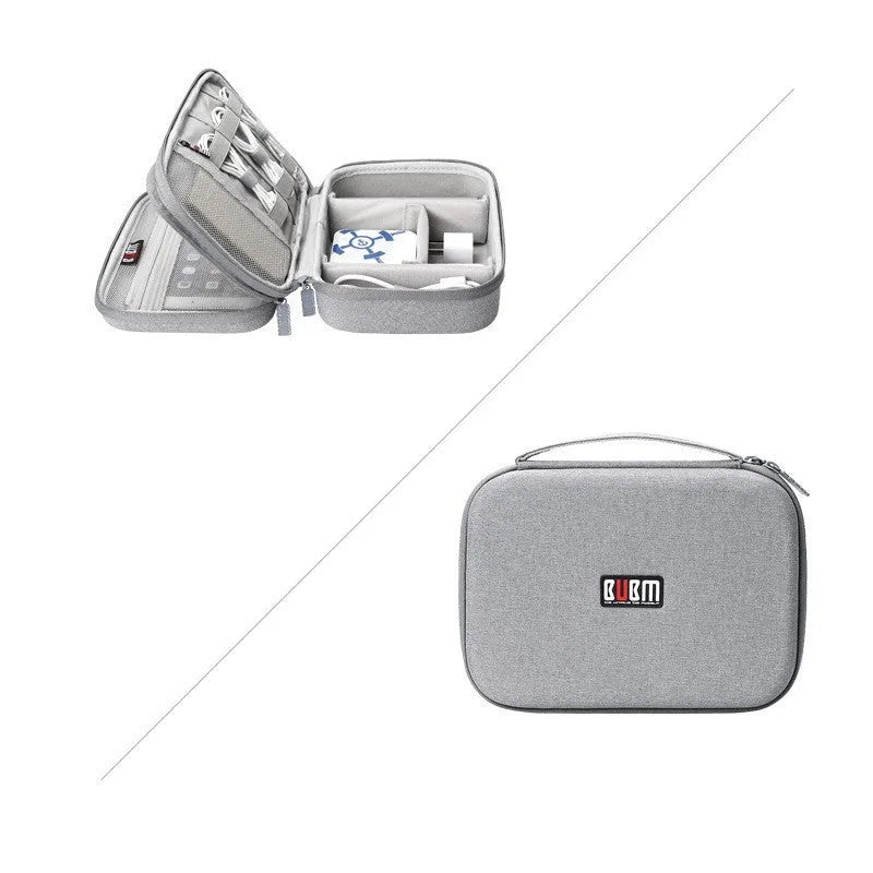 Black and Grey EVA digital storage bag for headphones and electronics accessories.