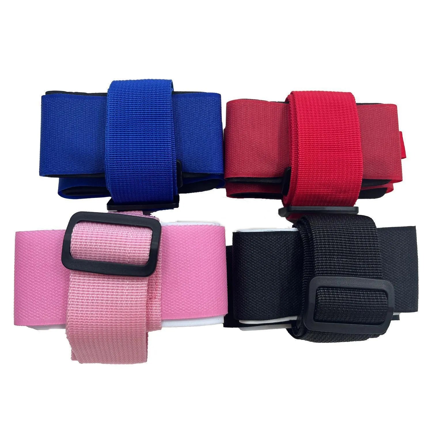 Portable adjustable ski bandage strap in black showing hook and loop fastening system for equipment transport