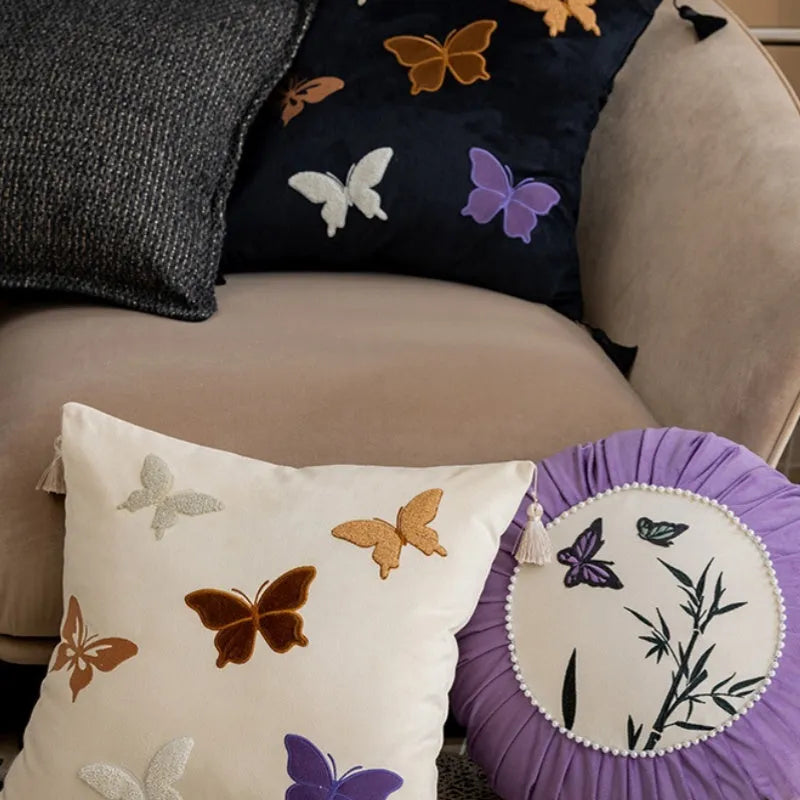 45x45cm square cushion pillow with embroidered butterfly pattern in Chinese style design