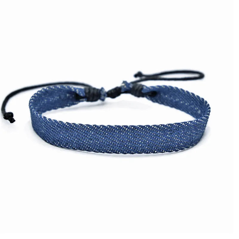 Denim fabric carrying strap bracelet with national style design in various colour options