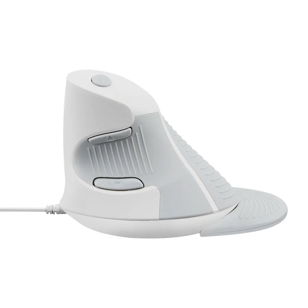 Ergonomic vertical mouse in black and white colours showing handshake grip position