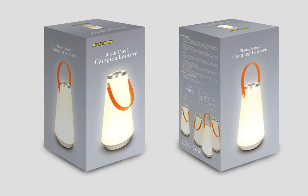 White rechargeable LED table lamp with adjustable warm light settings and USB charging cable