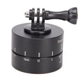 Lapse-compatible rotating tripod head base for automated camera panning on a video tripod.