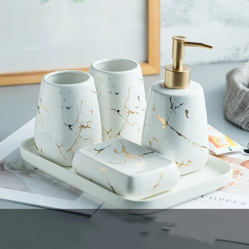 Ceramic bathroom wash set in light luxury style with decal process treatment