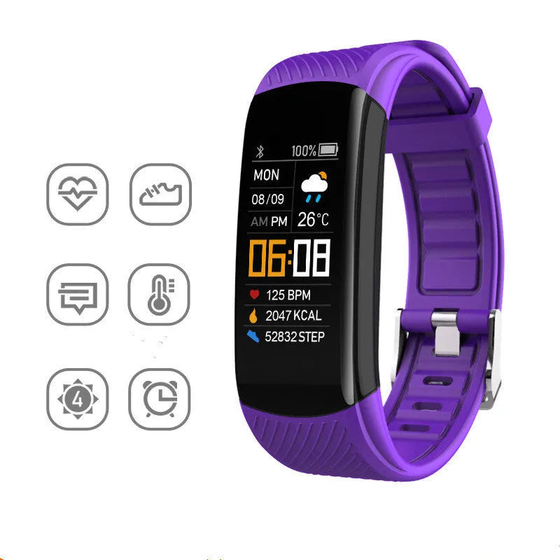 Waterproof silicone pedometer bracelet with touch screen display in multiple colour options