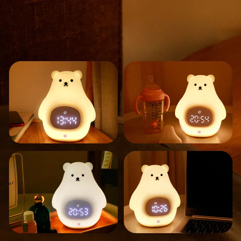 Big White Bear shaped silicone night light with a sleep timer and remote control on a surface.