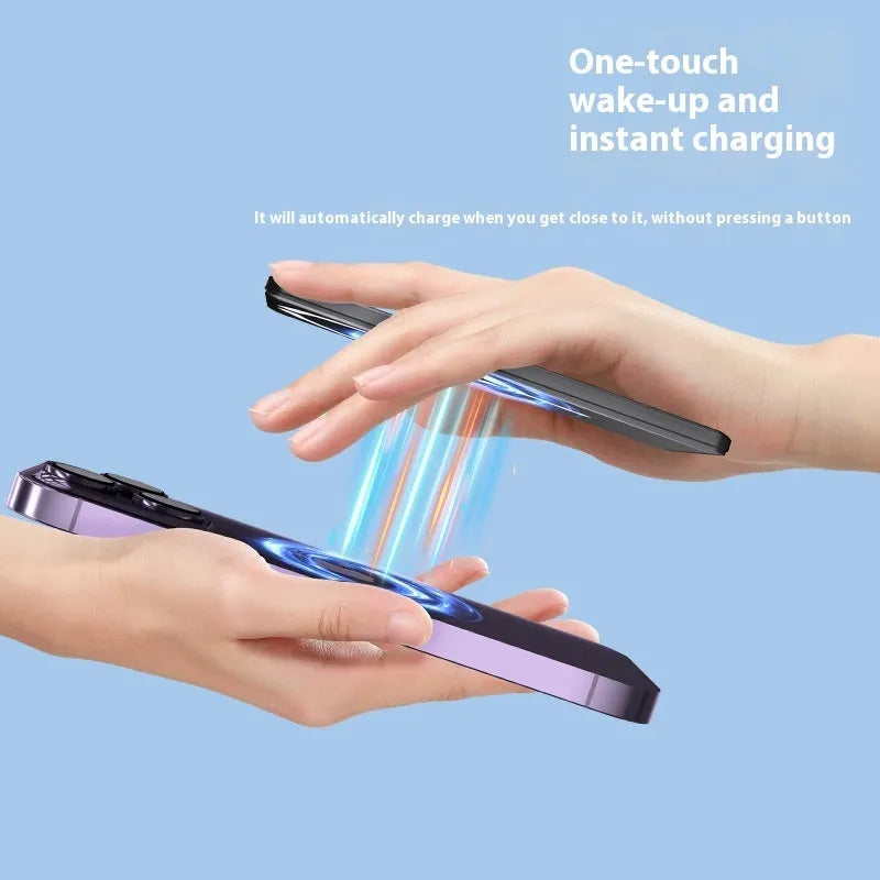 Ultra-thin magnetic power bank with alloy shell in black, dark gray, silver or violet colours