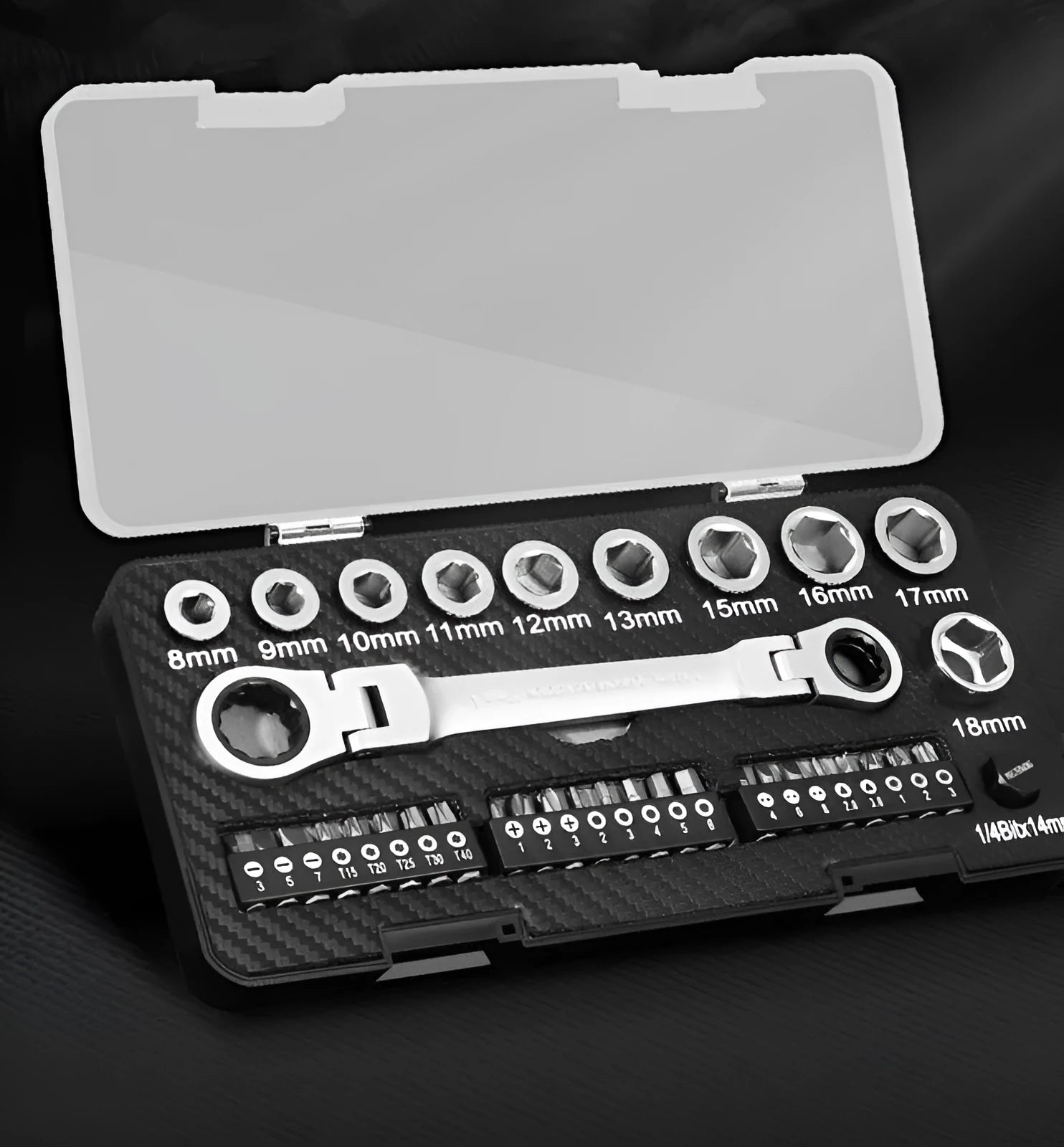 Dual-purpose ratchet wrench and screwdriver tool set with sockets and batch heads