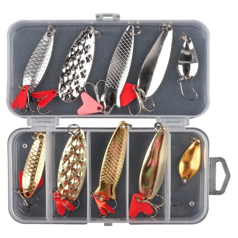 Pineapple sequin fishing lures in gold and silver colours with metal sequins on iron false bait bodies