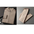Men's cashmere wool blend cardigan suit with half turtleneck and trousers in winter colours