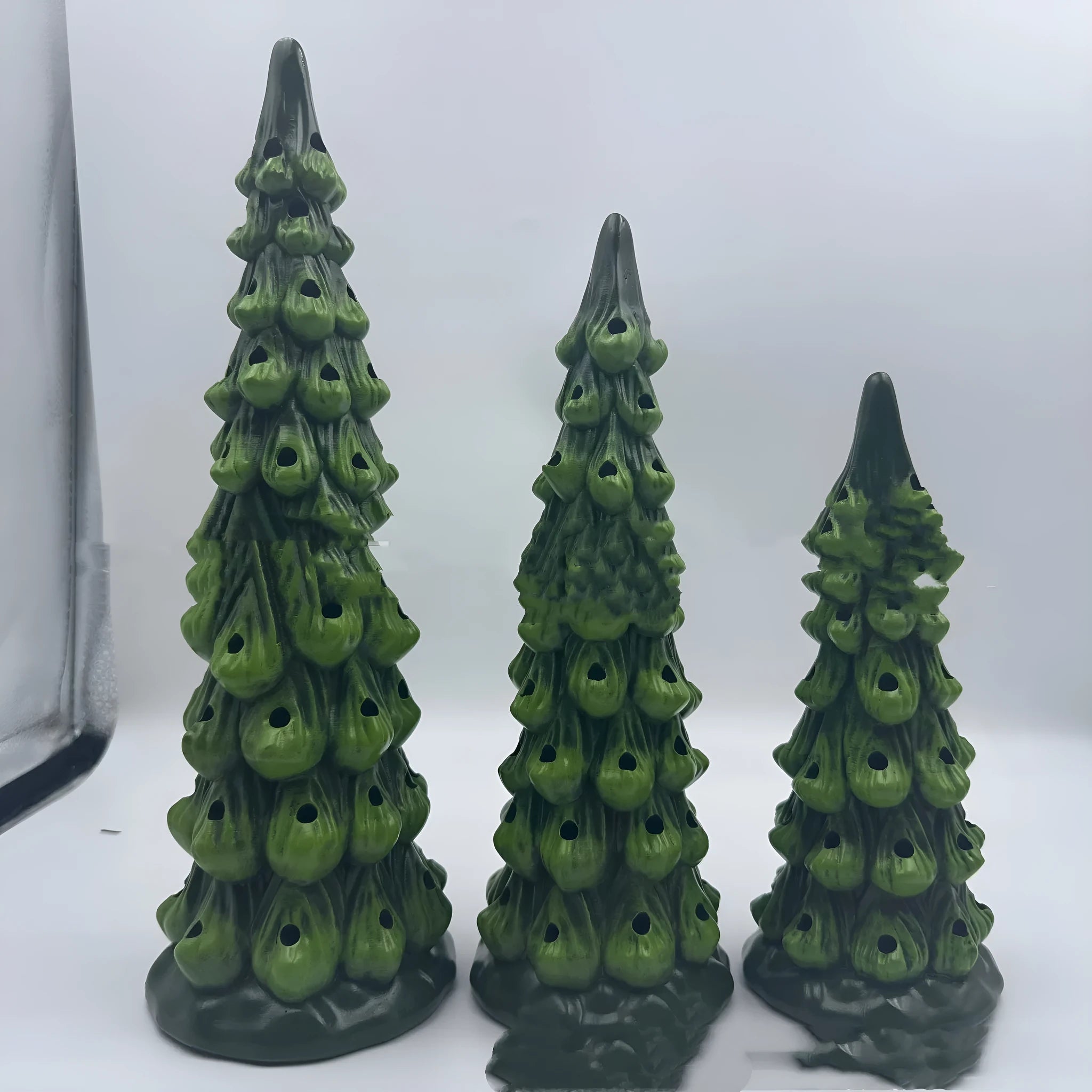 Set of three resin Christmas tree lamp decorations in European style with colour lighting