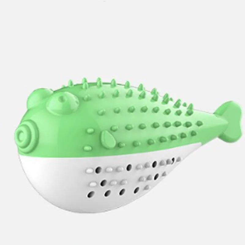 Blue silicone fish-shaped chew toy and teaser for cats on a white background.