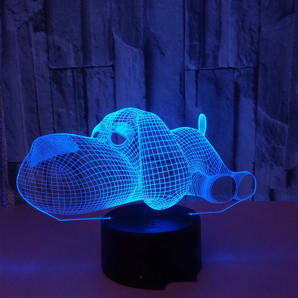 3D illusion dog desktop lamp glowing in multiple colours with USB and battery power options