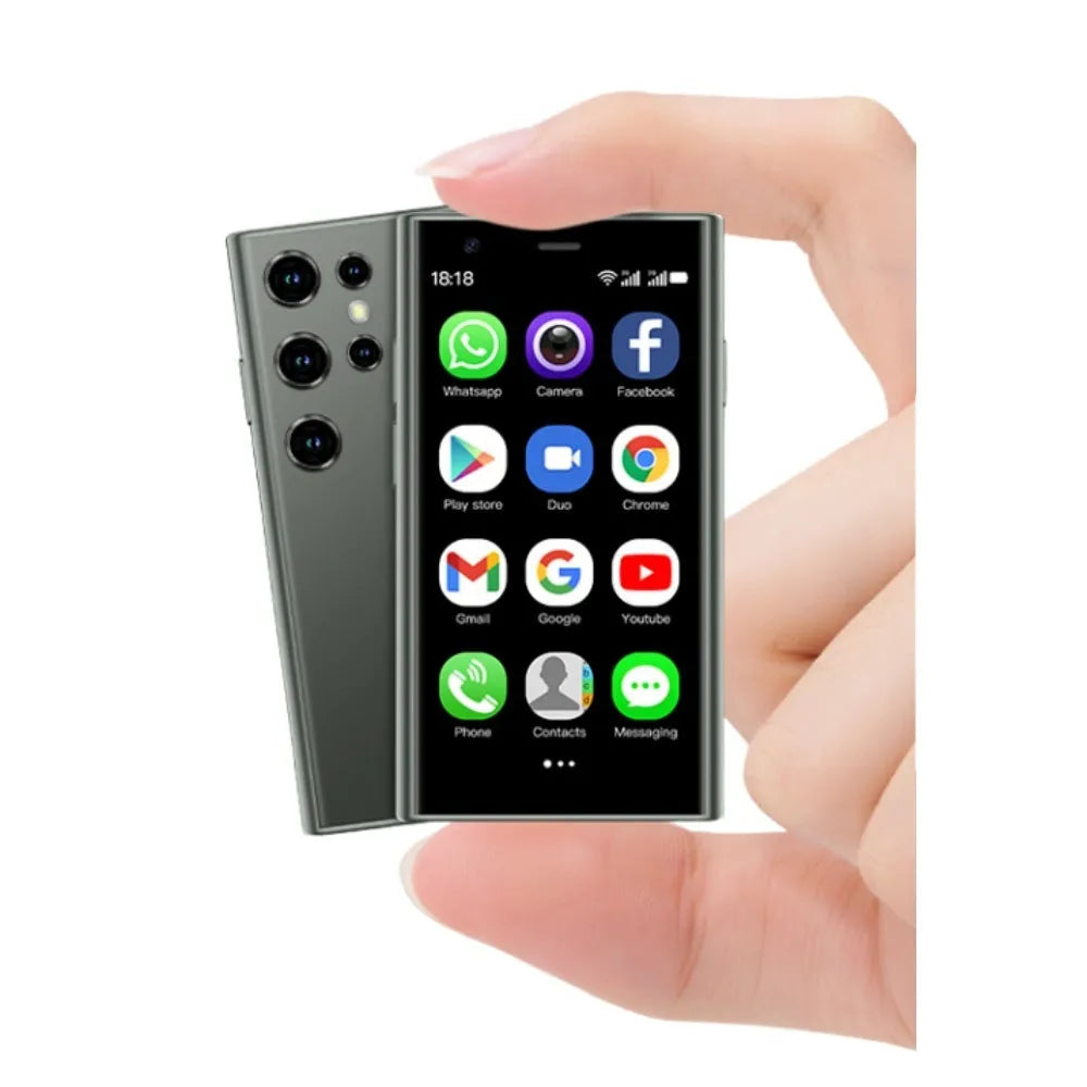 S23PRO XS15 mini smartphone in black, green, or pink purple with a 3-inch screen on a straight plate design.
