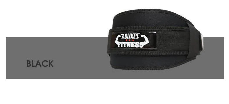 Nylon fitness weightlifting waistband in black, red and yellow colours with adjustable sizing