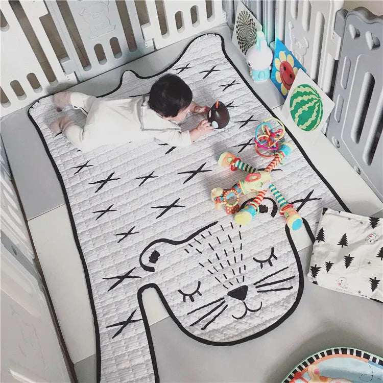 White tiger cotton baby play mat, 130x190cm or 100x140cm, 0.5cm thick, for living room floor play