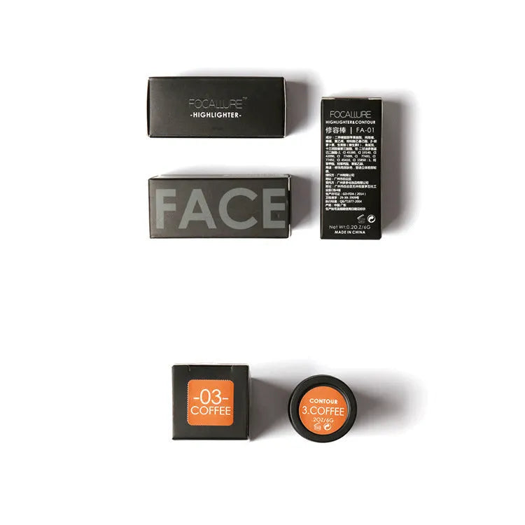 Makeup contour highlighter palette with four shades labelled A, B, C, and D for facial sculpting.