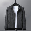 Men's black athletic fit jacket with stand-up collar and front zipper in chemical fibre blend fabric
