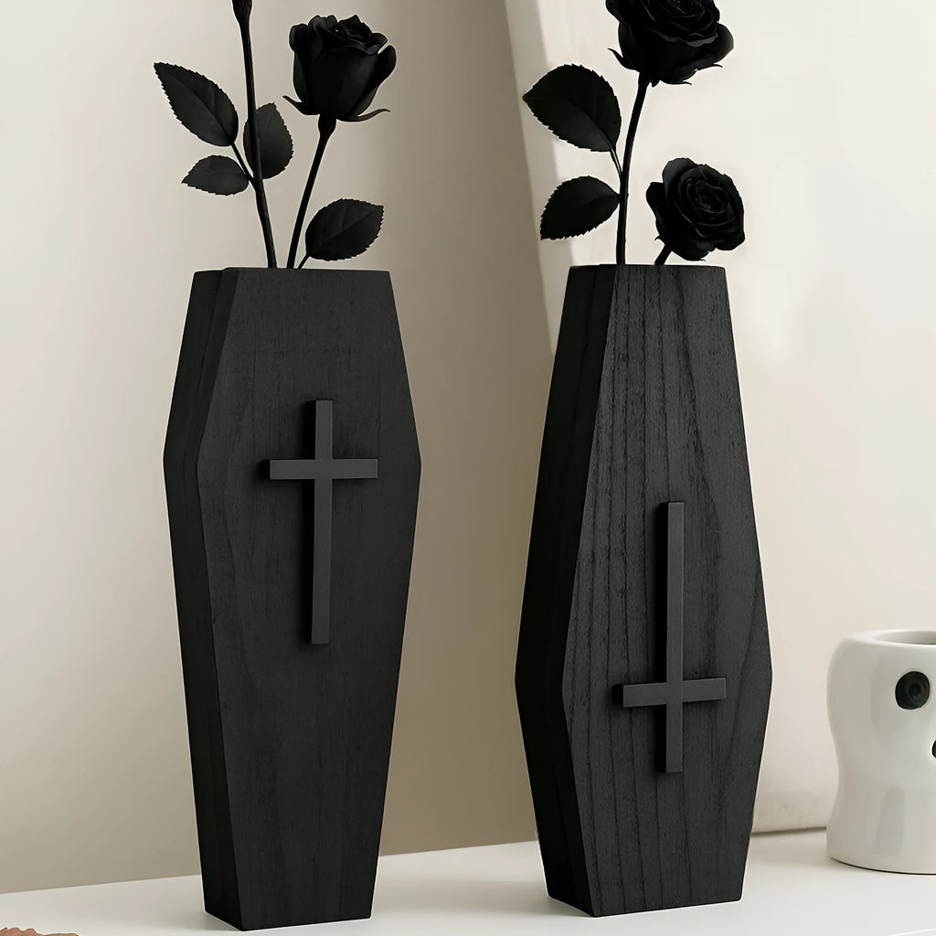 Wooden cross-shaped wall shelf with display area measuring 27 by 9 centimetres