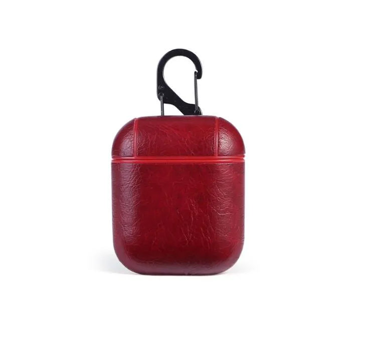 Genuine leather AirPods protective case in black, brown, light brown and red colour options