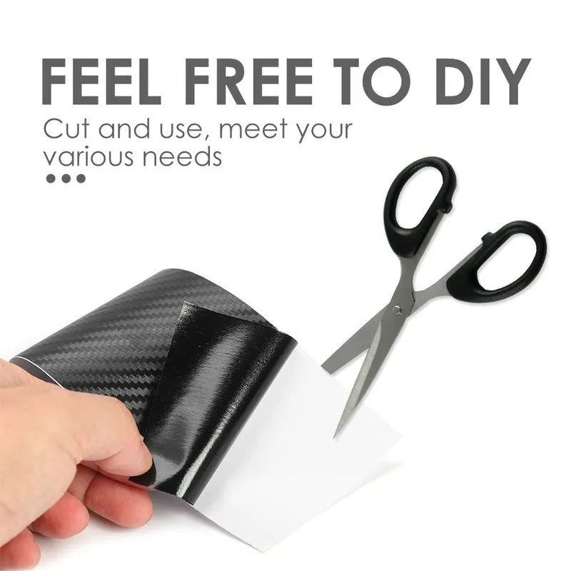 Matte carbon fibre car door sill protector roll showing 3D textured pattern with adhesive backing