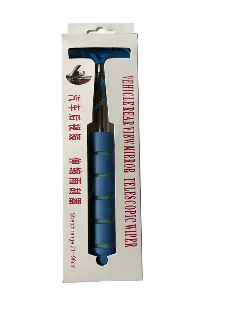 Retractable stainless steel car rearview mirror wiper extending to 100cm with rubber cleaning blade