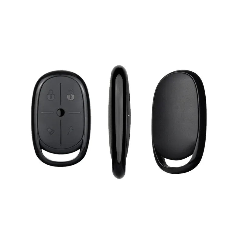 Compact ABS plastic 433MHz wireless car remote control duplicator on a keyring.