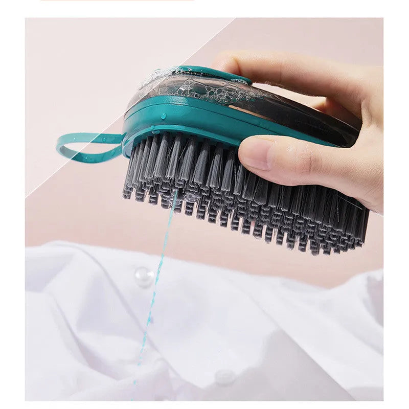 Blue automatic liquid cleaning brush with ergonomic grip for shoes and laundry on a white background.