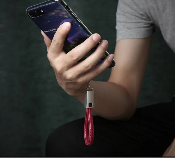 20cm leather USB lightning cable in red black and brown with zinc alloy connector