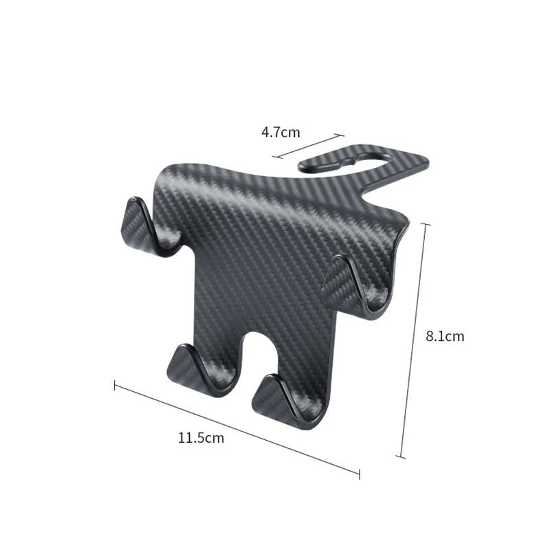 Black ABS car hook and mobile phone bracket for rear seat back storage.