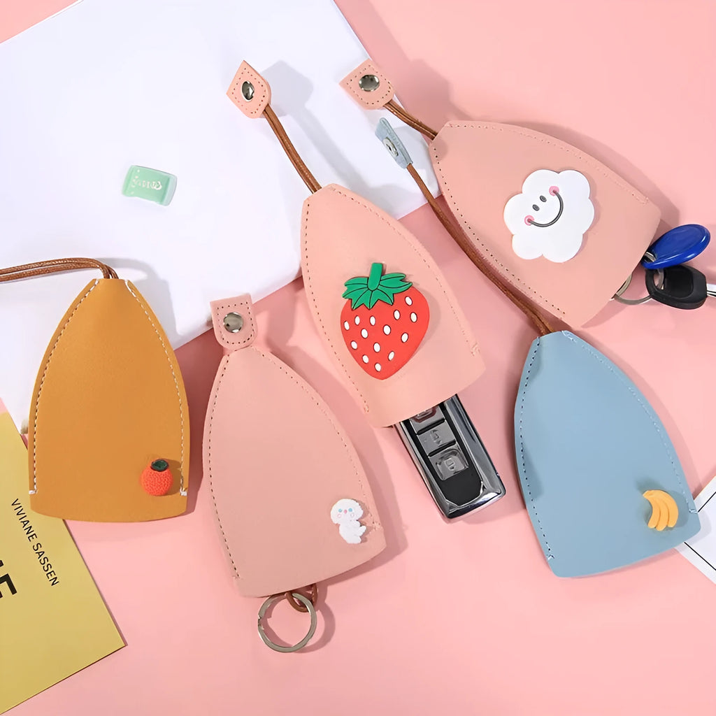 Colourful cartoon pull-out key case made from PU leather showing design options