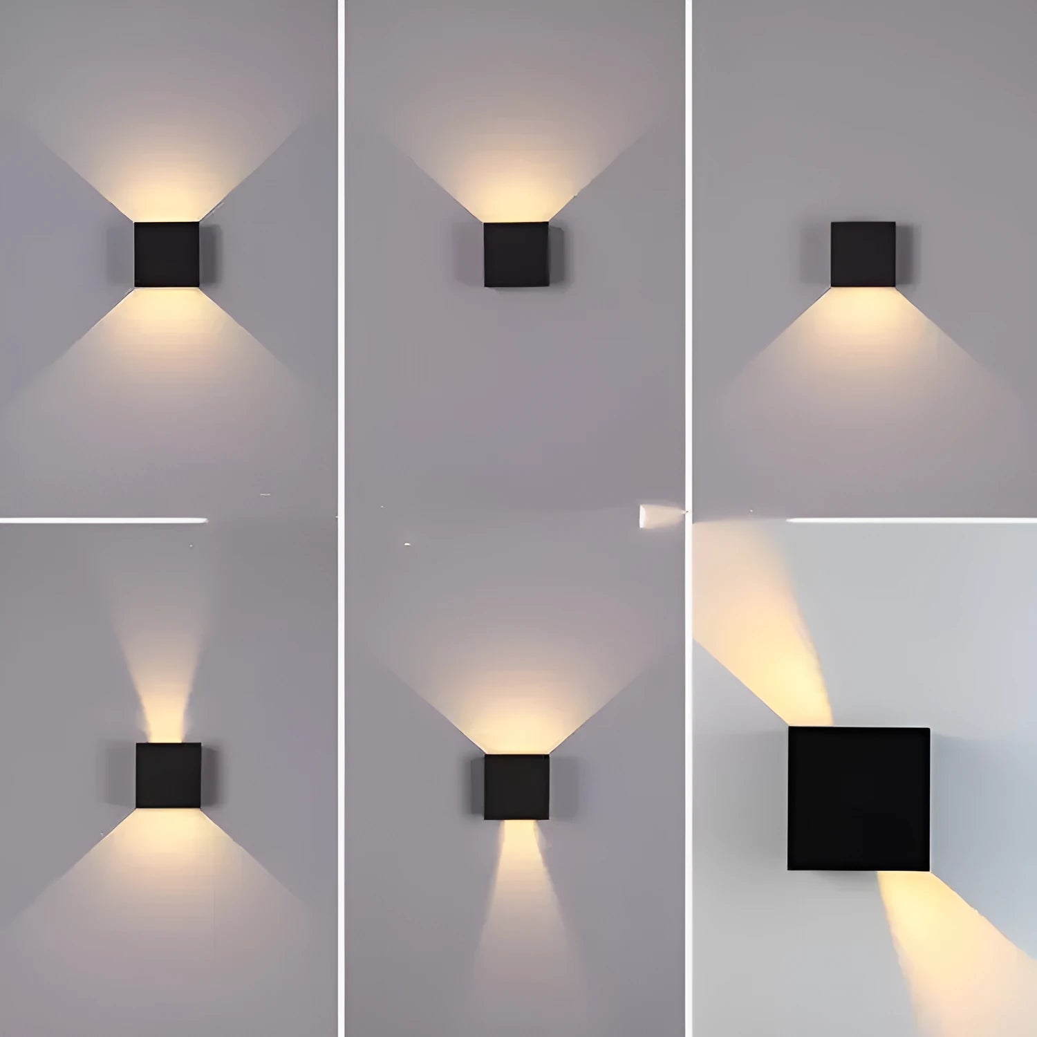 Compact cubic corridor wall lamp in black finish with adjustable colour temperature settings