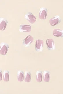 White plaid pattern plastic nail tips in coffin shape, 24 piece pack