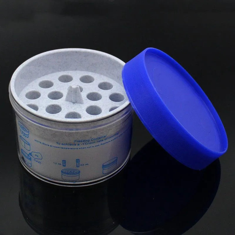 Orange and blue process cooling box for laboratory freezer cell recovery with metal plastic construction