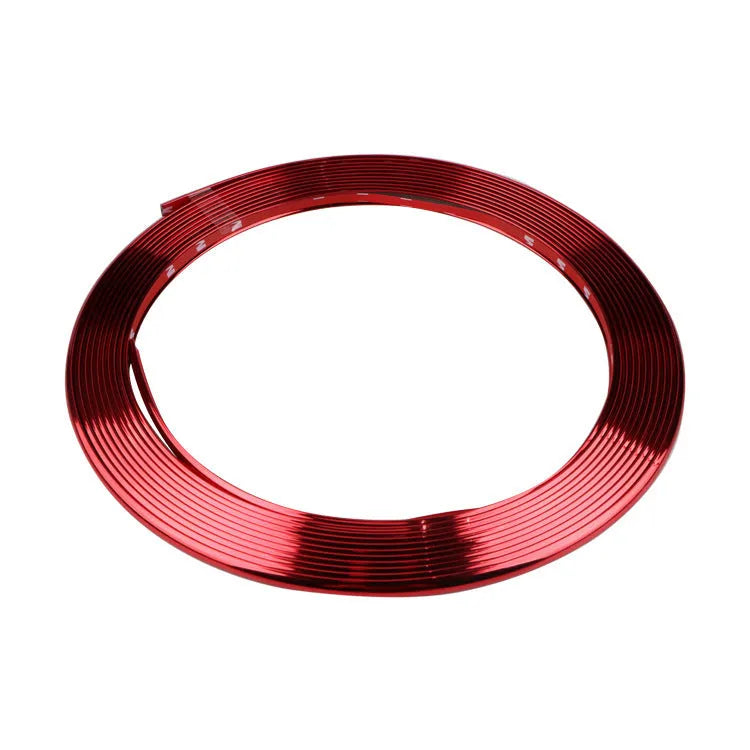 Roll of electroplated purple PVC wheel hub trim and a separate anti-collision strip on a white background.