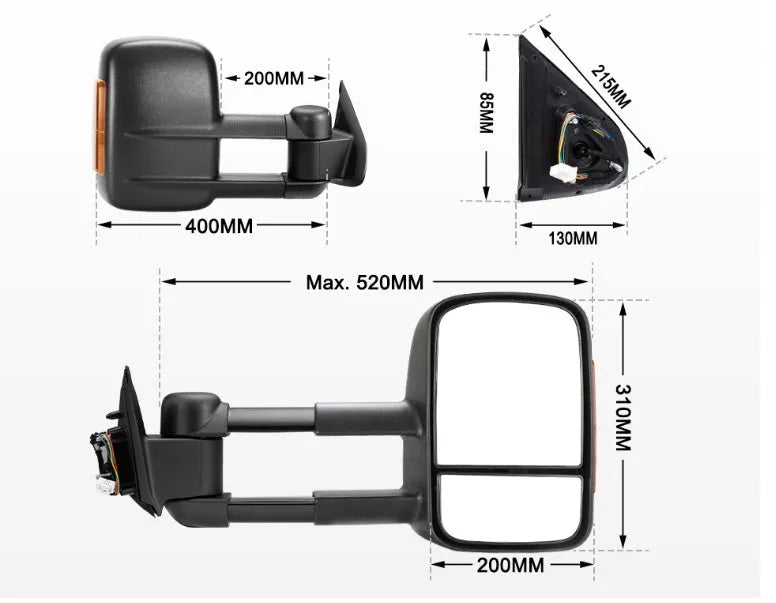 Black electric exterior rear vision mirror for Nissan D23 NP300 2015 onwards pickup truck