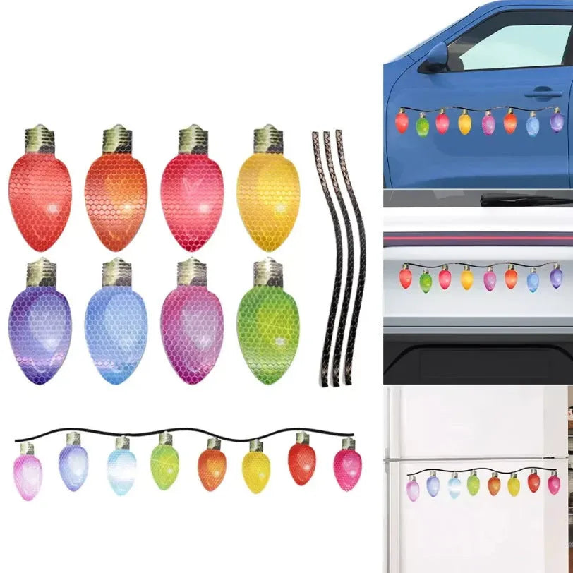 Christmas reflective magnetic light bulbs set with white honeycomb material and magnetic backing