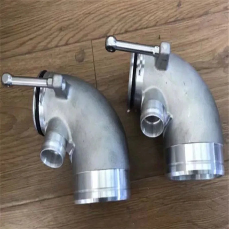 Aluminium alloy 90-degree turbine elbow for lateral engine positioning with anodised finish