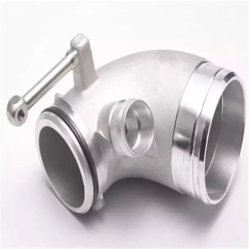 Aluminium alloy 90-degree turbine elbow for lateral engine positioning with anodised finish