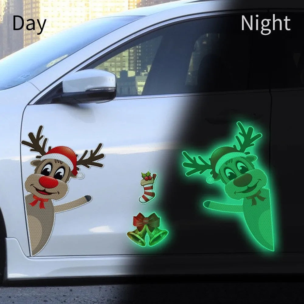 Christmas elk bell magnetic luminous reflective bumper sticker set on vehicle