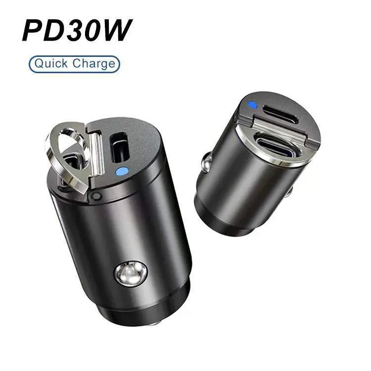 Mini black car cigarette lighter charger with zinc alloy construction measuring 45mm