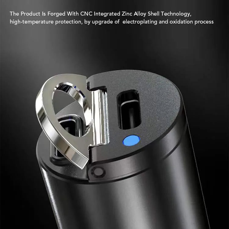 Mini black car cigarette lighter charger with zinc alloy construction measuring 45mm