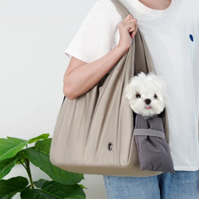 Apricot cloth pet summer handbag with medium 41x16x28 cm dimensions for dogs and cats