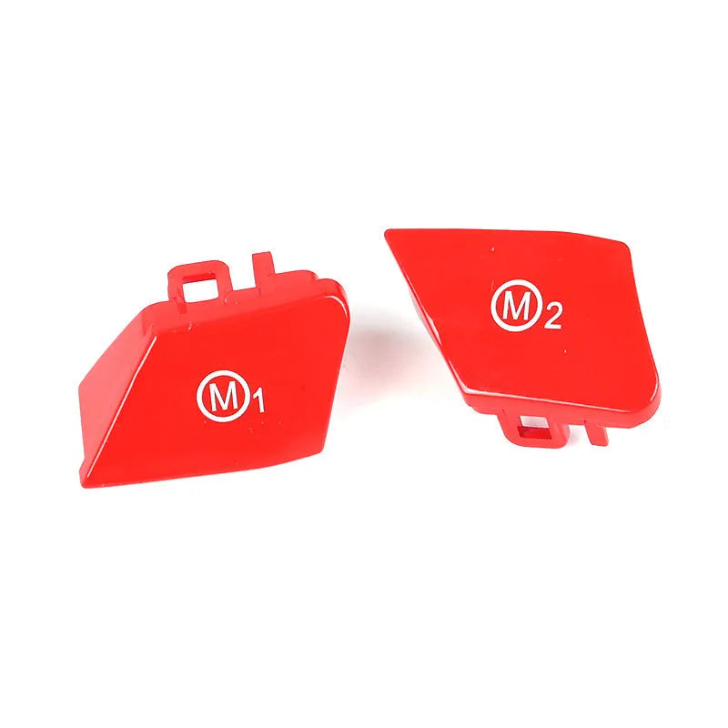 Red and blue M1 M2 steering wheel button replacements for BMW F30 and F34 models