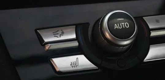 Silver car dashboard air conditioner button panel replacement set for climate control.